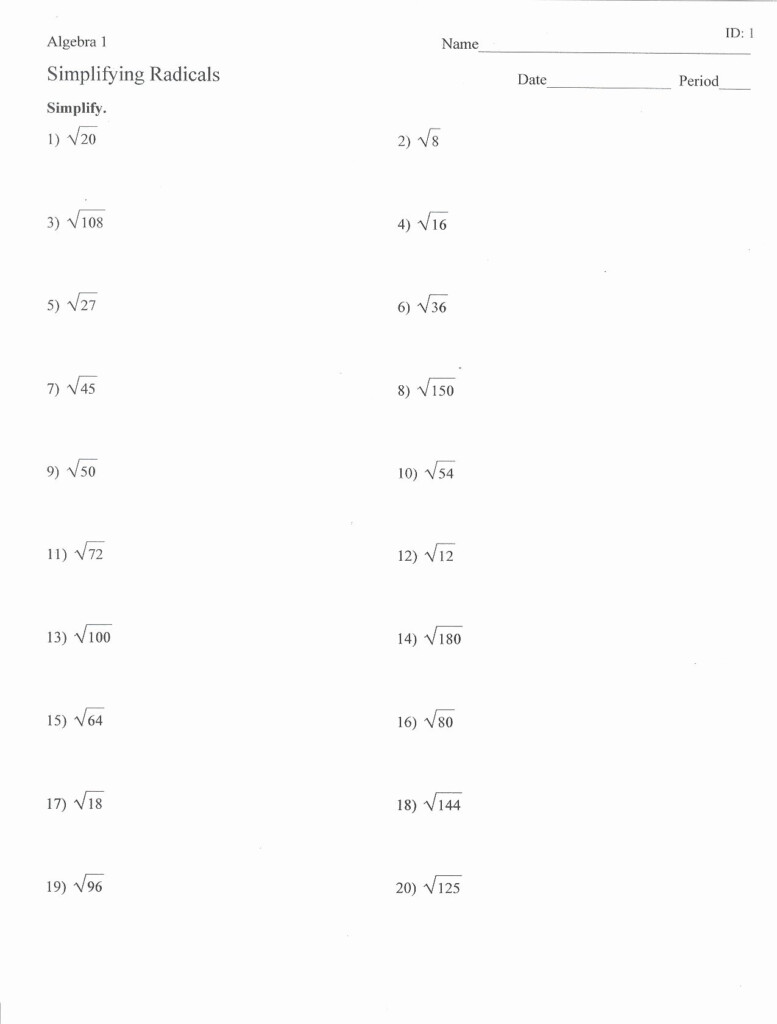 50 Simplifying Radicals Worksheet 1 Chessmuseum Template Library