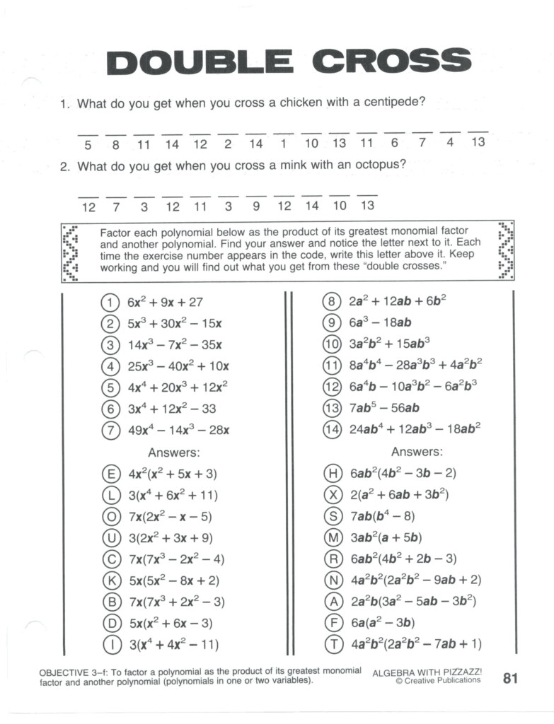 Double Cross Math Worksheet Answers