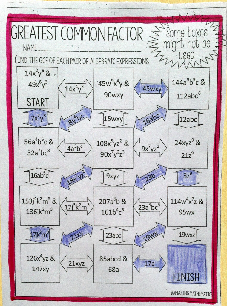 Factoring Polynomials Maze Worksheet Inspirational Greatest Mon Factor 