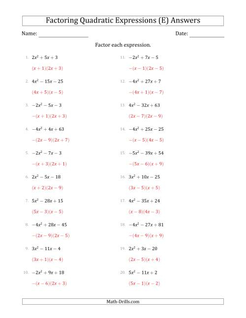 Factoring Quadratics Worksheet Chalkdoc FactorWorksheets