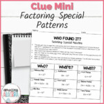 Factoring Quadratics Special Patterns Clue Mini Mystery Activity Made