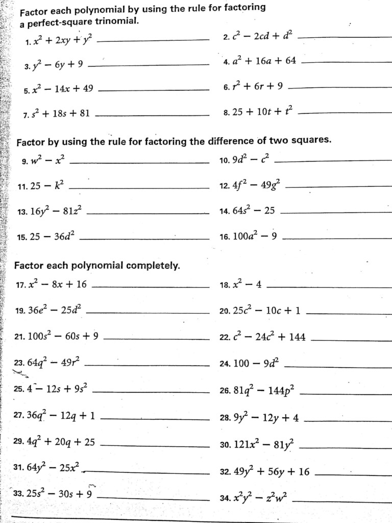 Factoring The Difference Of Two Squares Worksheet Factoring Db excel