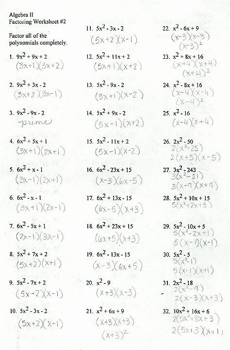 Factoring Trinomials Worksheet Answers Awesome 10 Best Of Factoring 