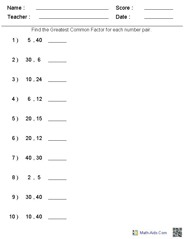Gcf And Lcm Questions Grade 8 Google Search Greatest Common Factors 