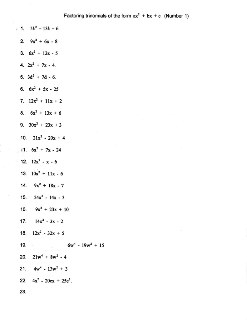 15 Factoring Trinomials Practice Worksheet Worksheeto