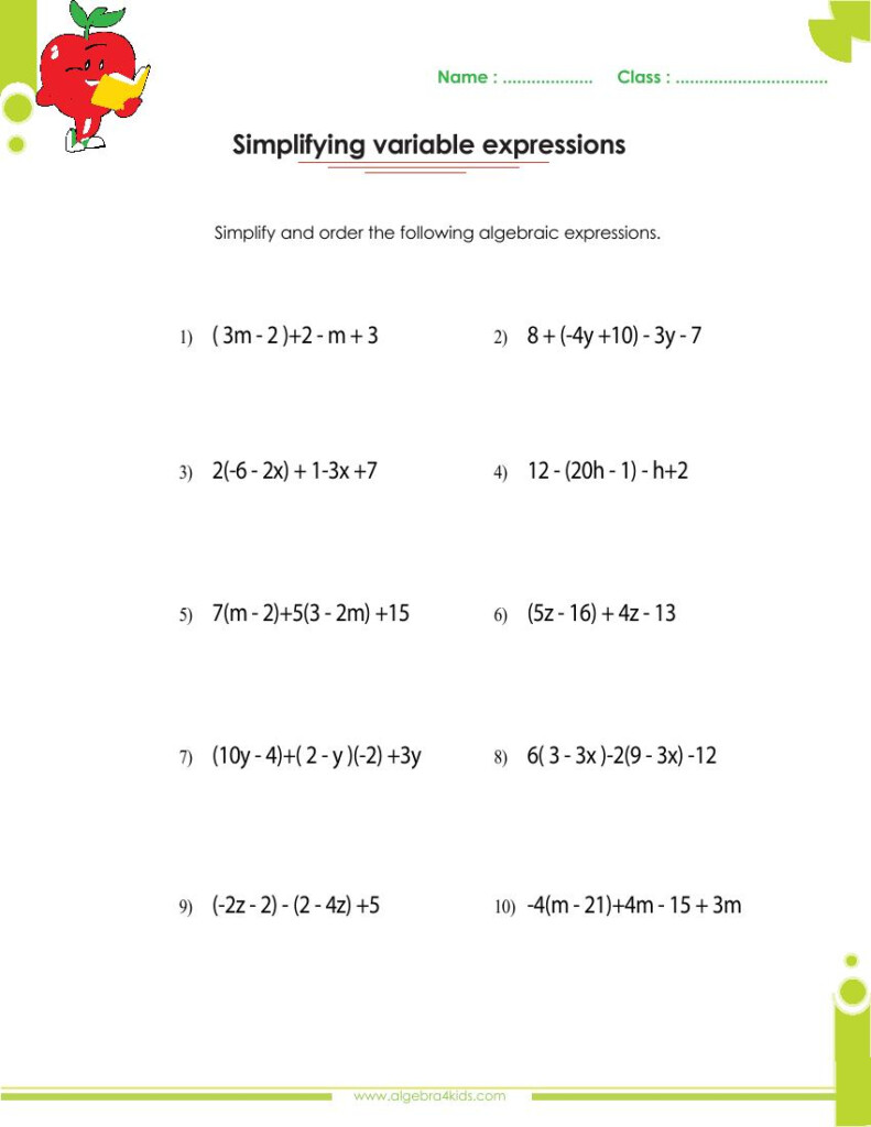 5th Grade Math Worksheets Evaluating Expressions