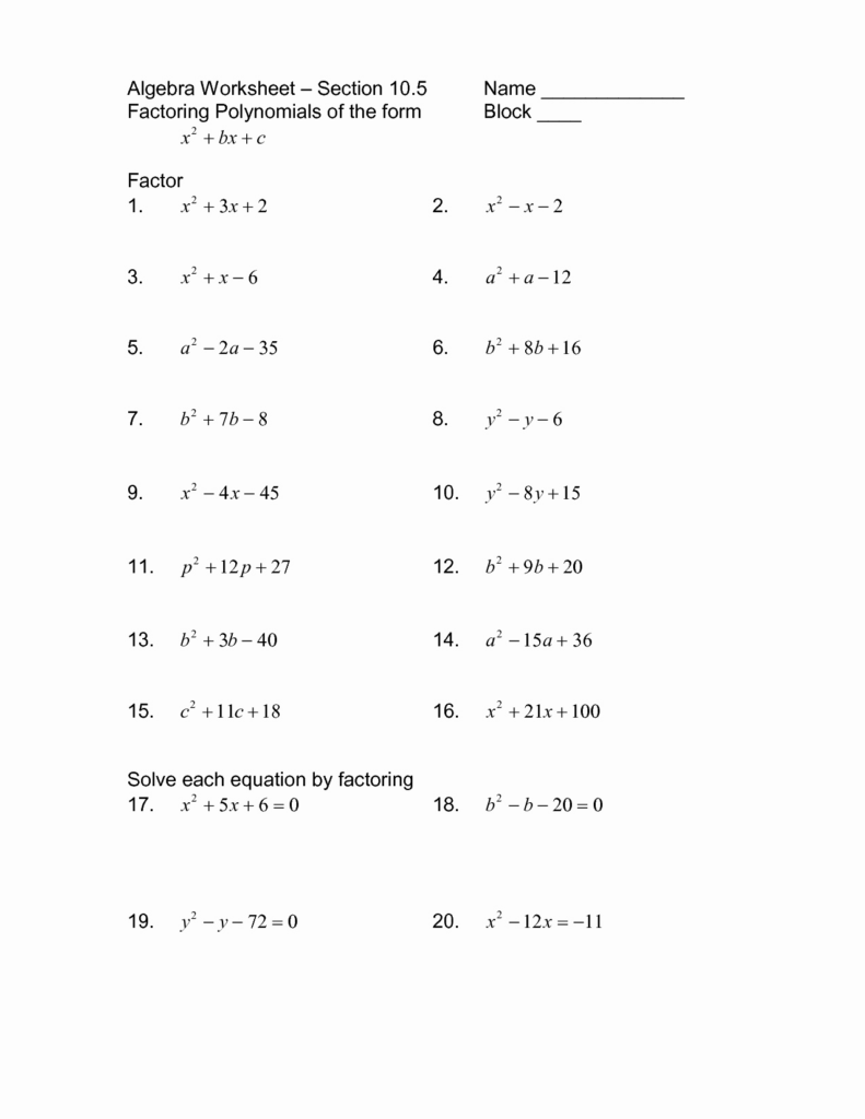 Factoring Gcf Polynomials Worksheet