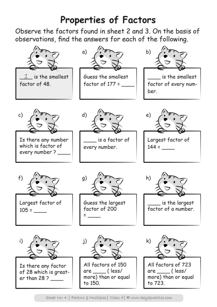 Factors Multiples Worksheets I Grade 5 Maths Key2practice Workbooks