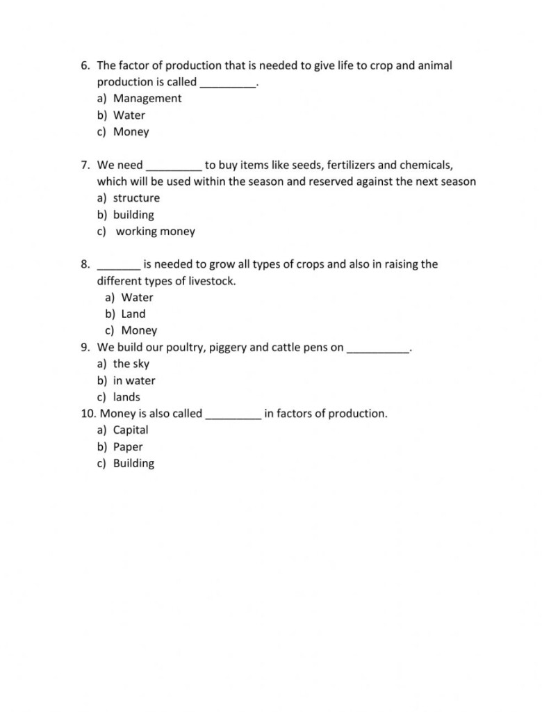 Factors Of Production Worksheet