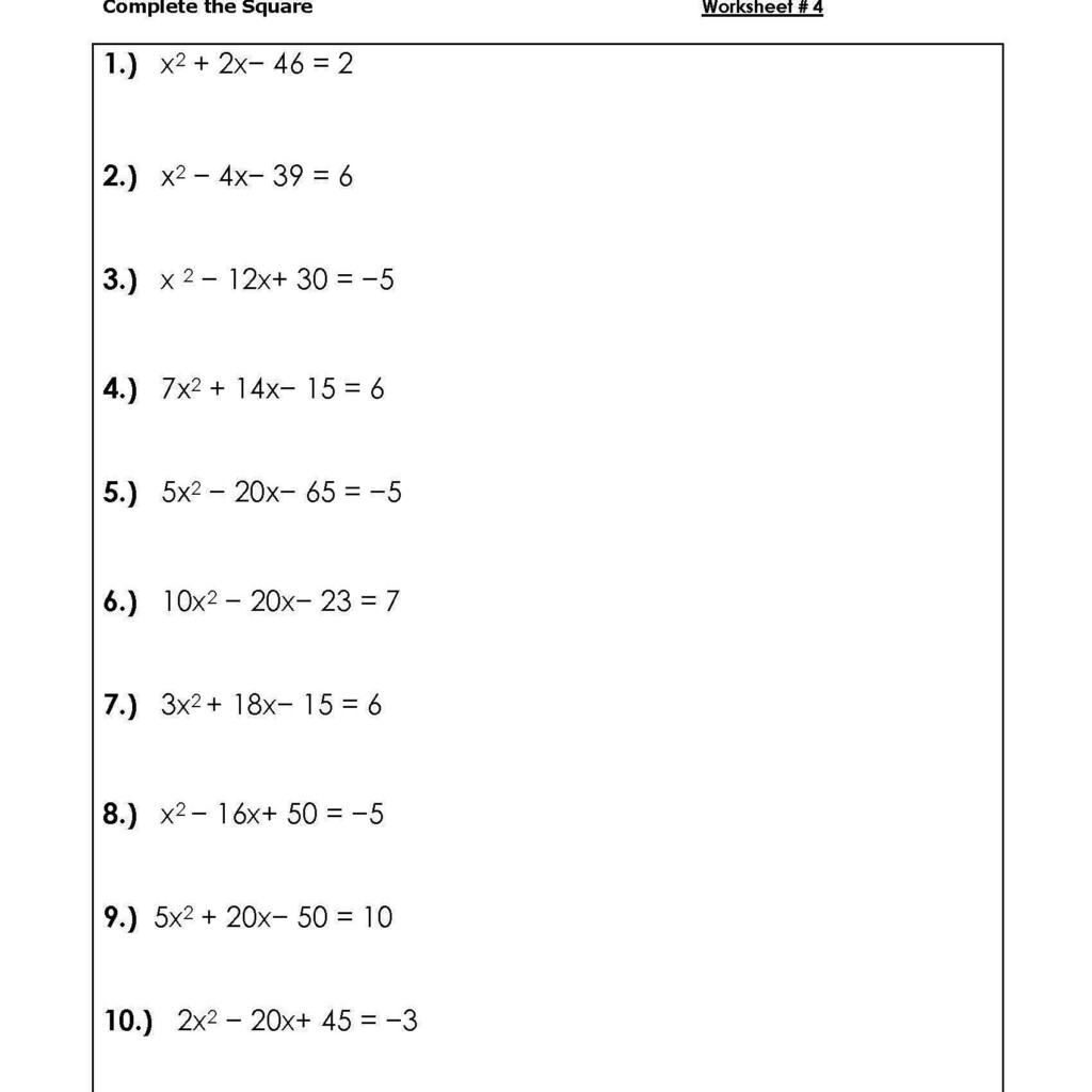 Solving Quadratic Equations By Completing The Square Worksheet Db 