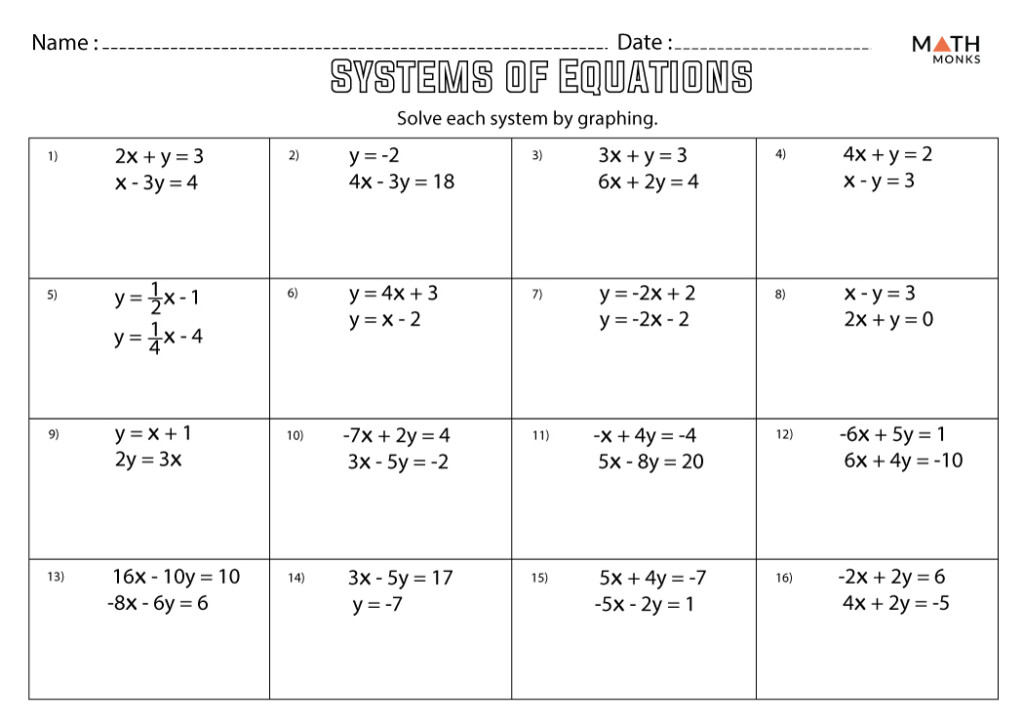 Solving Systems Of Equations By Substitution Worksheets Math Monks