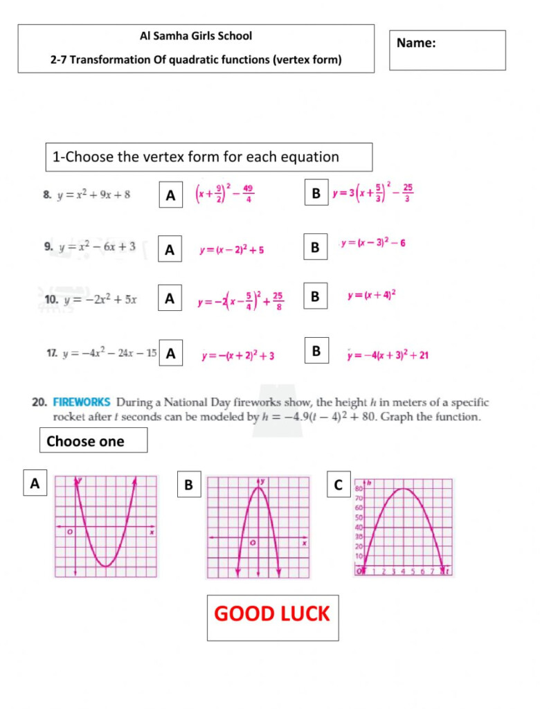 Transformations Of Functions Worksheet Worksheets For Home Learning