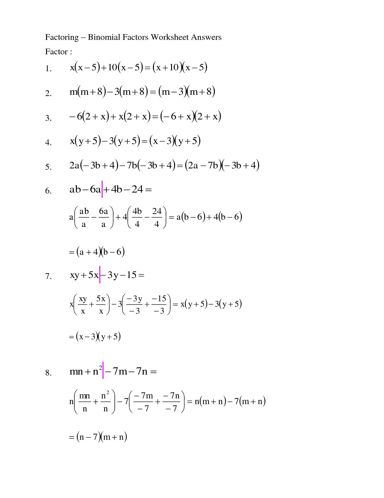Factor By Grouping Worksheet