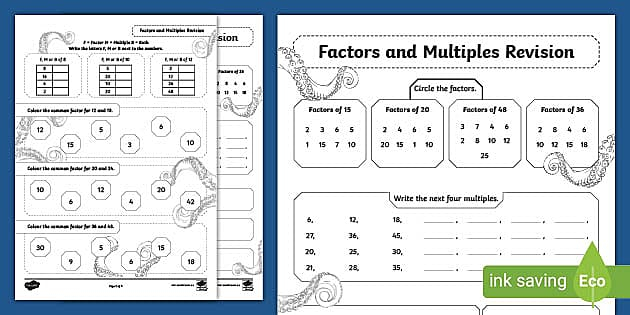 Factors And Multiples Revision Worksheet Factors And Multiples Revision Worksheet